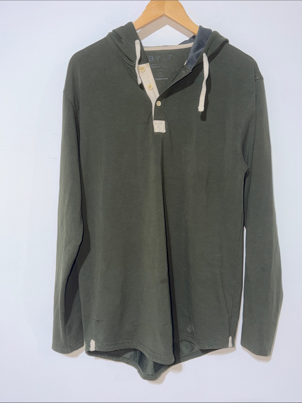 BYLT basics Men's dark  Green Hooded Shirt size large